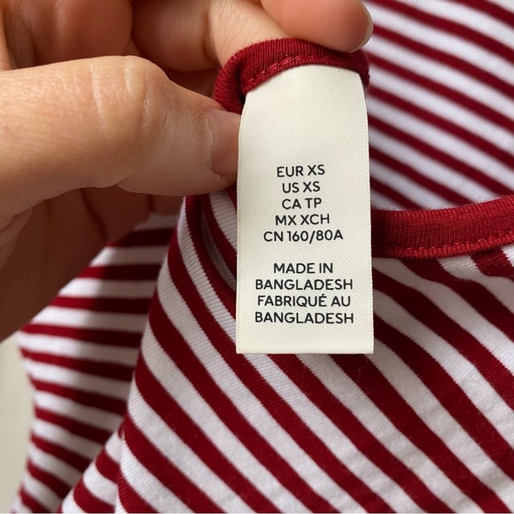 Set of 2: Black and Red Striped basic long sleeve tops stretchy form fitting XS - Picture 4 of 14